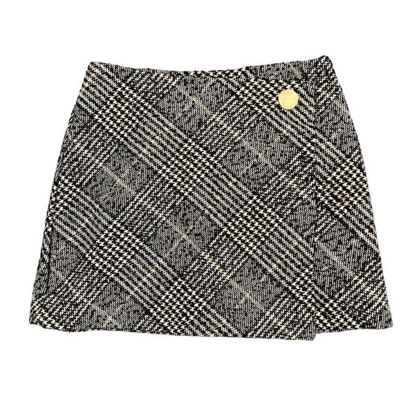 H&M Wrap Front Skirt Black Houndstooth Pattern Women's 10 Wool Blend. - Picture 1 of 10